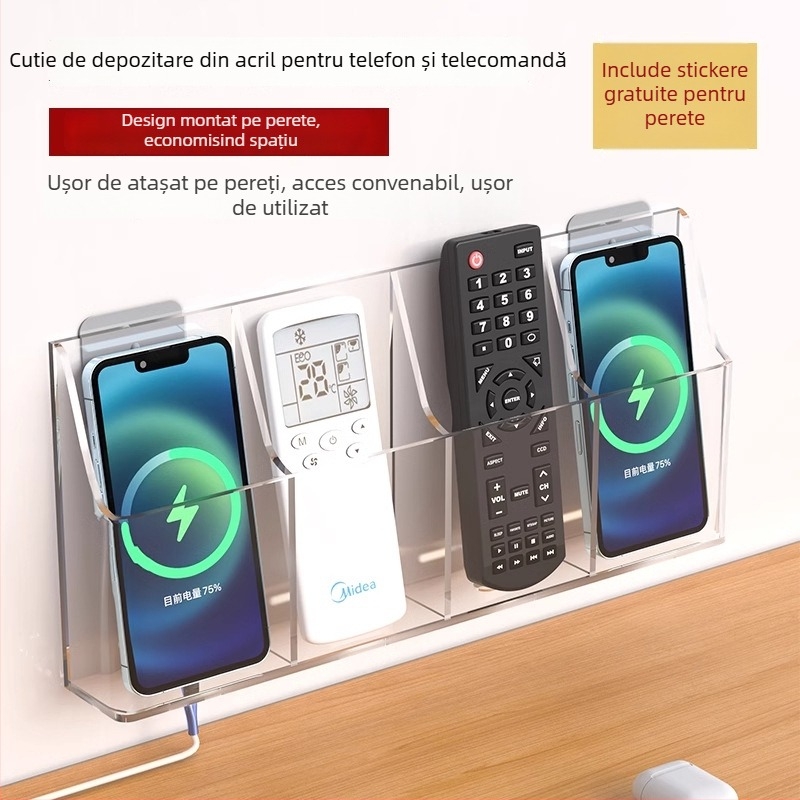 Cutie de depozitare pe perete din ABS pentru telecomenzi și telefoane — stil modern minimalist, depozitare și organizare, personalizare disponibilă