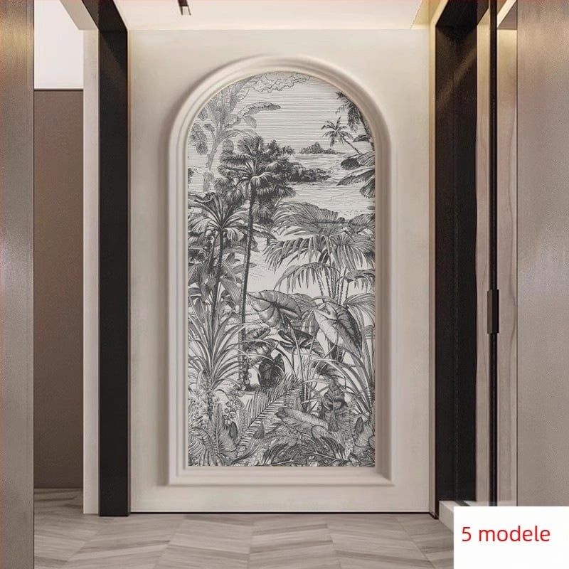 Acoperire de perete în stil franțuzesc cu cerb din pădure, mural arcuit, fibre sintetice, compoziție în 3 straturi