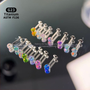 Cercei unisex geometrici cu opal din aliaj de titan F136, finisaj lustruit, filet intern pentru buze/urechi