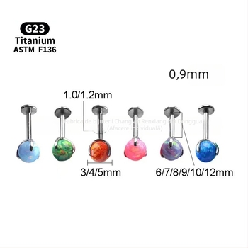 Cercei unisex geometrici cu opal din aliaj de titan F136, finisaj lustruit, filet intern pentru buze/urechi