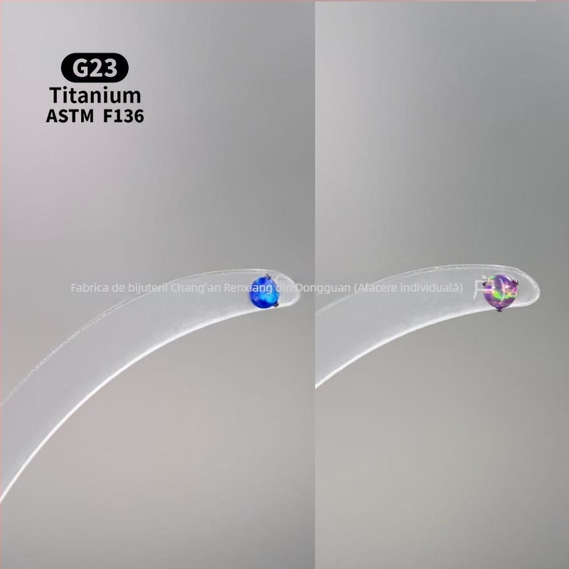 Cercei unisex geometrici cu opal din aliaj de titan F136, finisaj lustruit, filet intern pentru buze/urechi