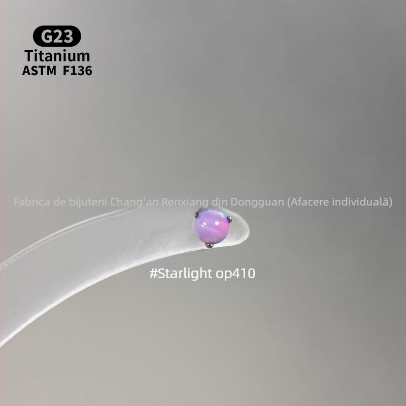 Cercei unisex geometrici cu opal din aliaj de titan F136, finisaj lustruit, filet intern pentru buze/urechi