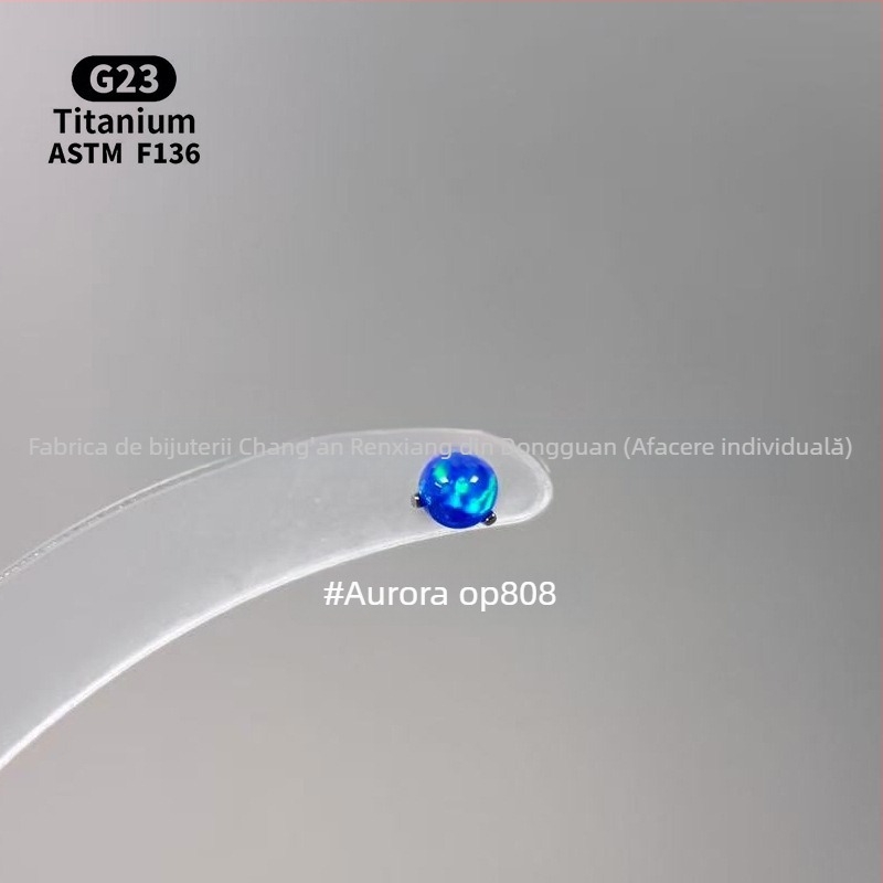 Cercei unisex geometrici cu opal din aliaj de titan F136, finisaj lustruit, filet intern pentru buze/urechi