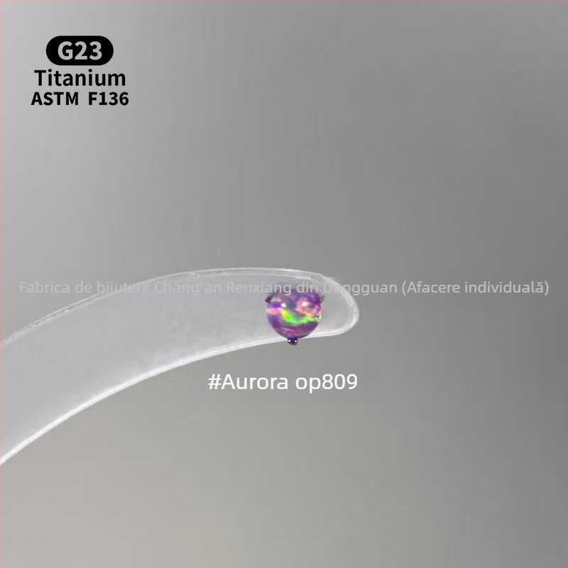 Cercei unisex geometrici cu opal din aliaj de titan F136, finisaj lustruit, filet intern pentru buze/urechi