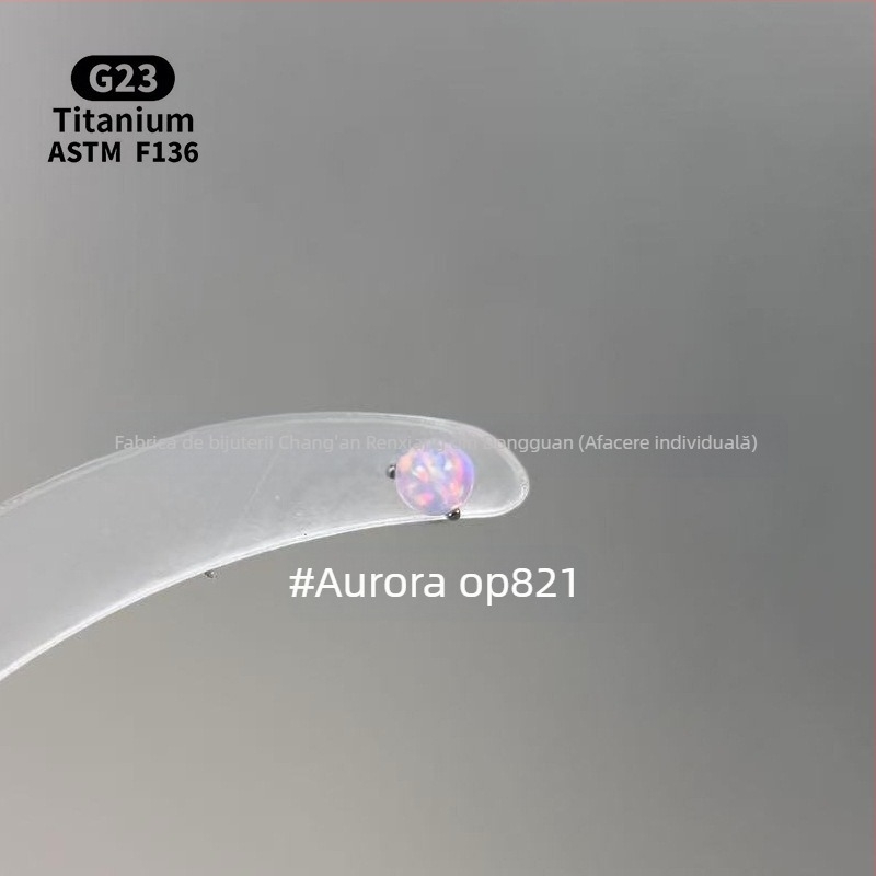 Cercei unisex geometrici cu opal din aliaj de titan F136, finisaj lustruit, filet intern pentru buze/urechi