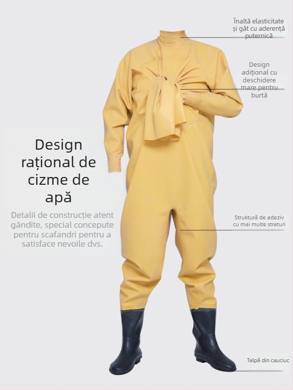 Pantaloni de pescuit din cauciuc, acoperire totală a corpului, 0 buzunare, fără vestă