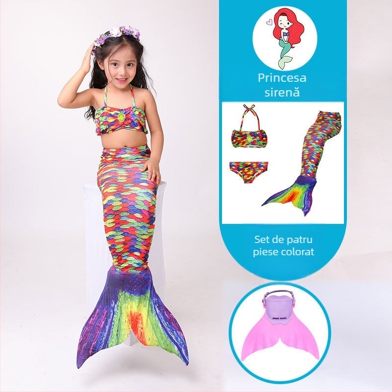 Set fete: rochie prințesă sirenă cu coadă și costum de baie, pentru fete • Material: nailon • Vinylon 96–100% • Căptușeală: polipropilenă 96–100%