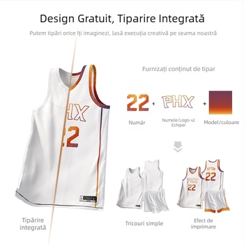 Set uniformă baschet masculin, material all-season din amestec poliester, imprimare digitală retro, căptușeală 50% poliester