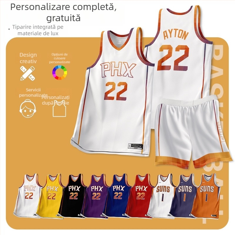 Set uniformă baschet masculin, material all-season din amestec poliester, imprimare digitală retro, căptușeală 50% poliester