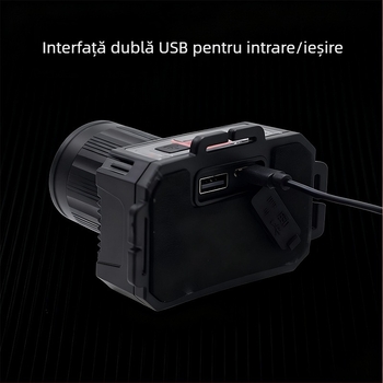 Lămpă frontală LED reîncărcabilă pentru exterior cu rotație la 360°, 1W, baterie de 500 mAh, rază fascicul 100–200 m