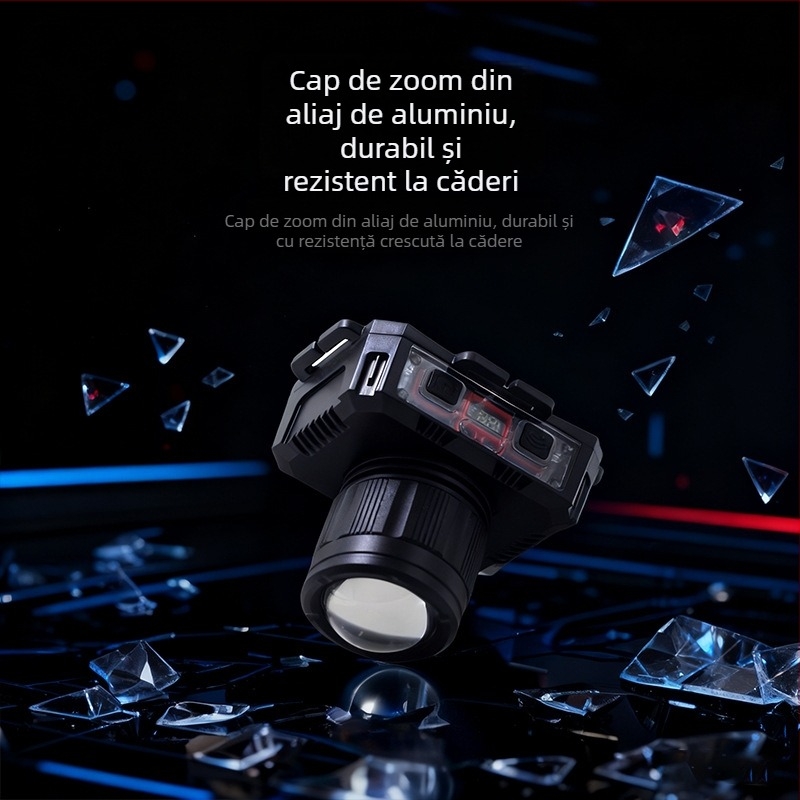 Lămpă frontală LED reîncărcabilă pentru exterior cu rotație la 360°, 1W, baterie de 500 mAh, rază fascicul 100–200 m