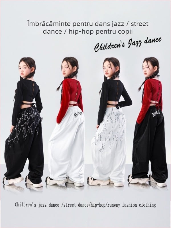 Set de dans jazz pentru copii — crop top pentru fete, 95% bumbac, țesătură cu atingere moale, pentru vârsta 8+, primăvară-toamnă