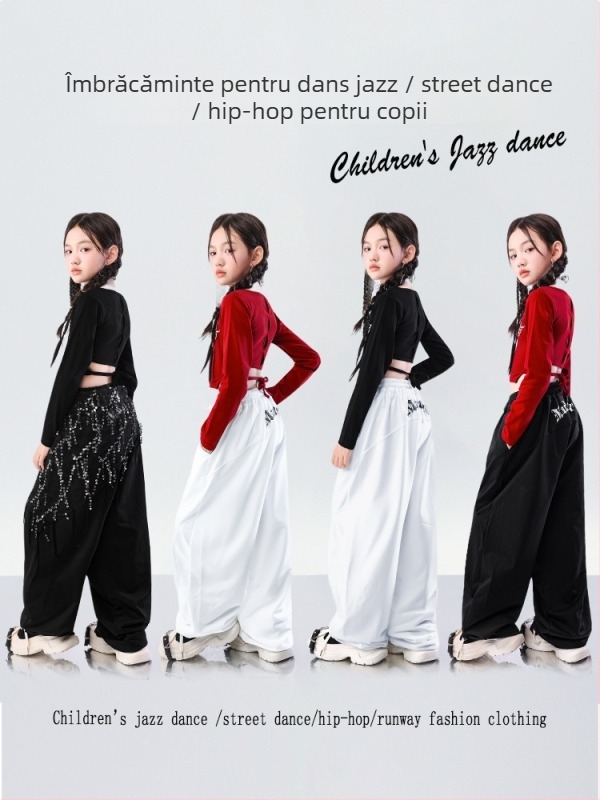 Set de dans jazz pentru copii — crop top pentru fete, 95% bumbac, țesătură cu atingere moale, pentru vârsta 8+, primăvară-toamnă