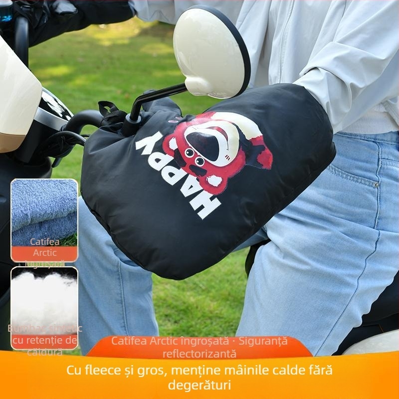 Husă pentru ghidonul motocicletei electrice, cu căptușeală fleece pentru iarnă, PVC impermeabil, groasă