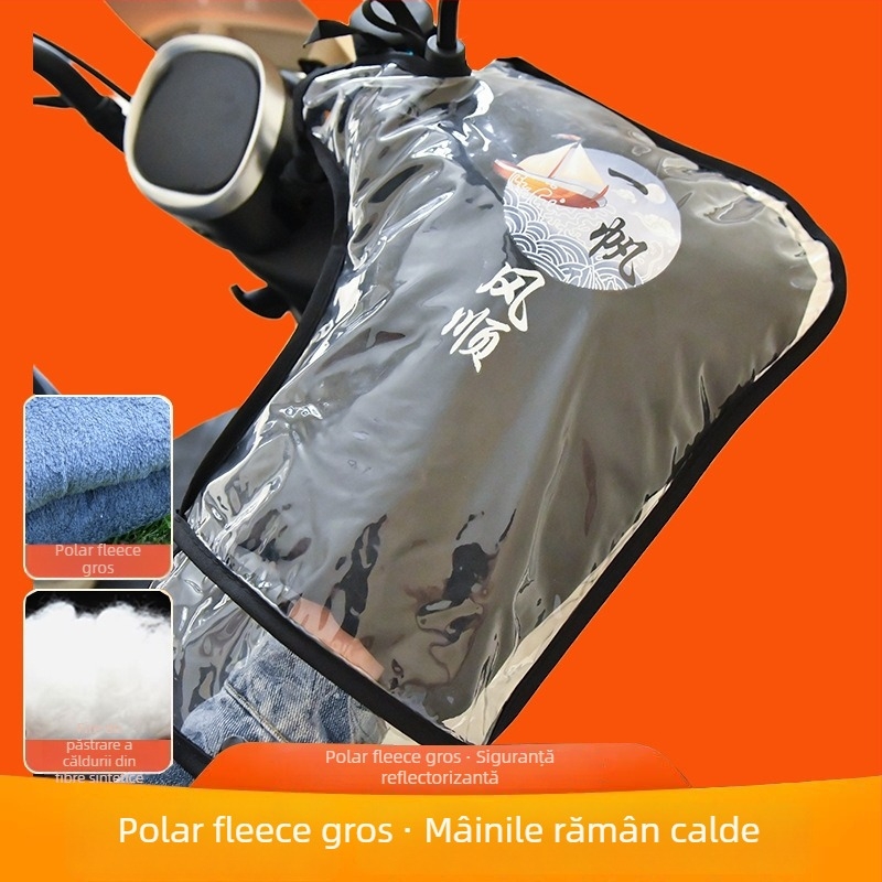 Husă pentru ghidonul motocicletei electrice, cu căptușeală fleece pentru iarnă, PVC impermeabil, groasă