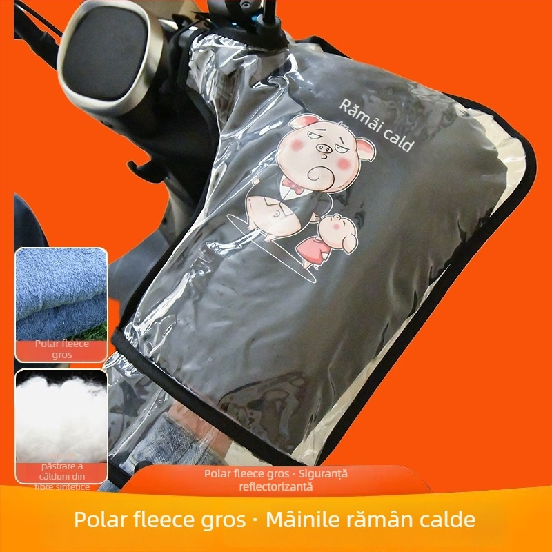 Husă pentru ghidonul motocicletei electrice, cu căptușeală fleece pentru iarnă, PVC impermeabil, groasă