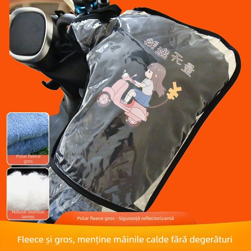 Husă pentru ghidonul motocicletei electrice, cu căptușeală fleece pentru iarnă, PVC impermeabil, groasă