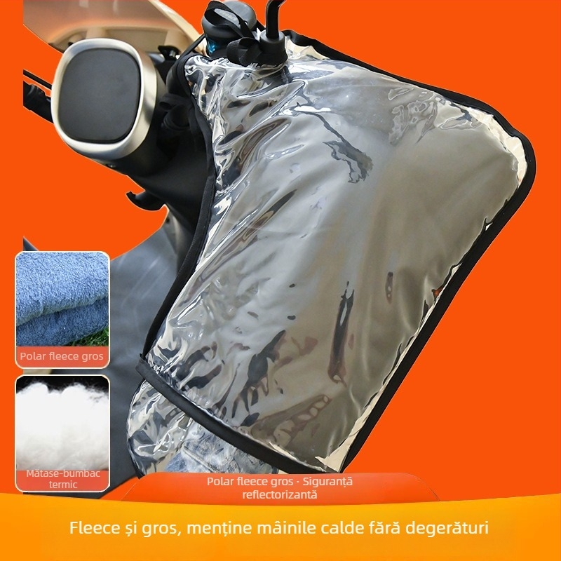 Husă pentru ghidonul motocicletei electrice, cu căptușeală fleece pentru iarnă, PVC impermeabil, groasă