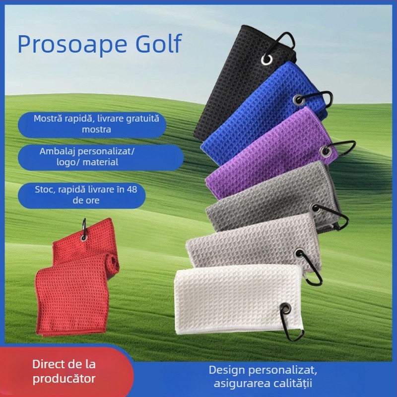 Prosop de golf din microfibră cu carabinieră, logo brodat și imprimat, prosop sport pentru golf, personalizabil