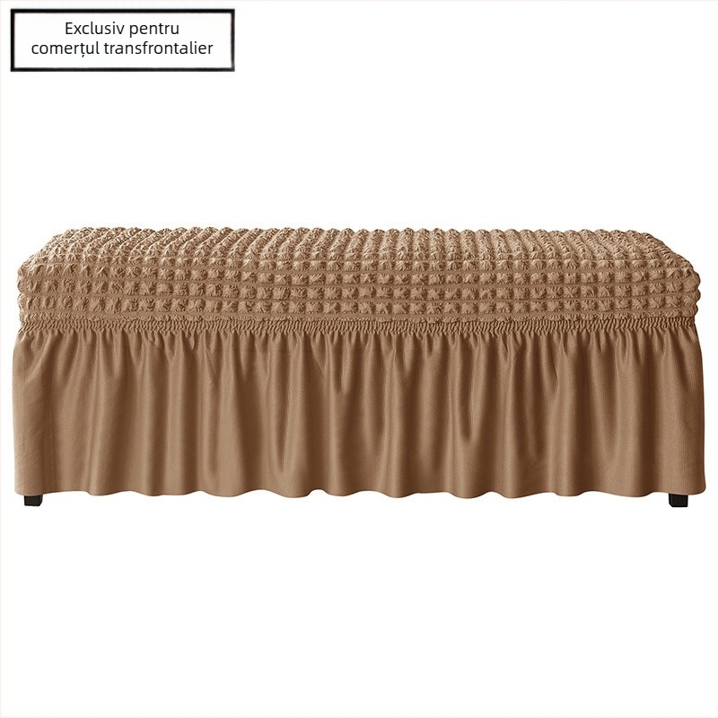 Husă elastică pentru bancă cu fustă Bubble-Grid, poliester, protecție împotriva prafului, stil hotelier