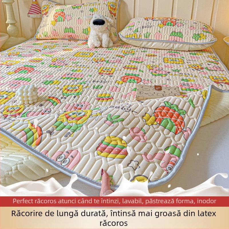 Saltea de răcire din latex natural, material ice-silk, set 3-4 piese, lavabil, stil proaspăt și chic