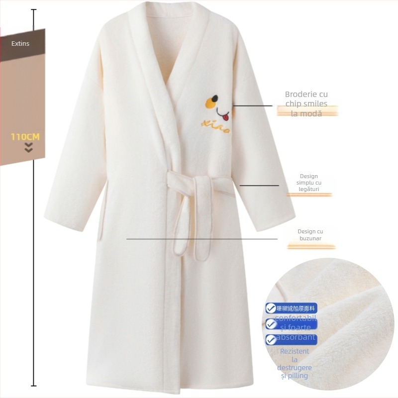 Halat de baie unisex, iarnă, catifea corală, absorbant, uscare rapidă