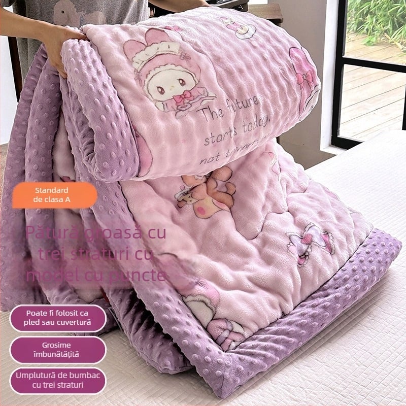 Cuvertură din Velur de Lapte, trei straturi, cu umplutură din fibre de soia, țesătură Twill, iarnă, 3–3,5 kg