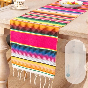 Table Runner și față de masă în stil mexican cu ciucuri – 70% poliester / 30% bumbac, potrivit pentru living, exterior și restaurante