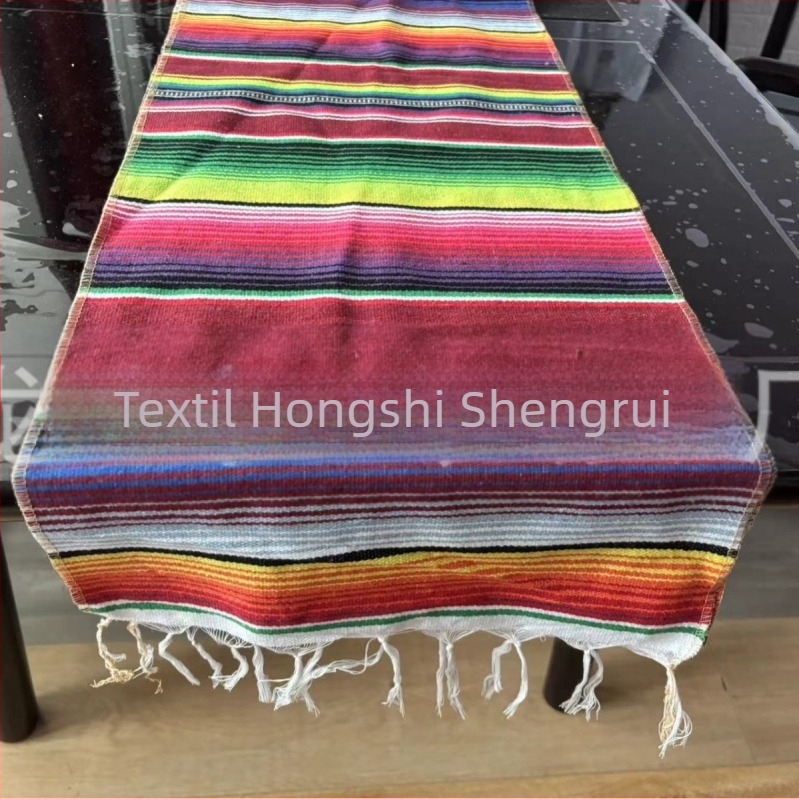 Table Runner și față de masă în stil mexican cu ciucuri – 70% poliester / 30% bumbac, potrivit pentru living, exterior și restaurante