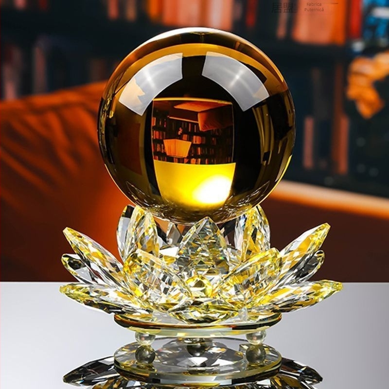 Ornament Cristalin Lotus cu Bază de Lampa și Minge de Cristal - Material: Bambus; Stil: Chinezesc; Procesare Personalizată: Da; Nr. Produs: 1009200268