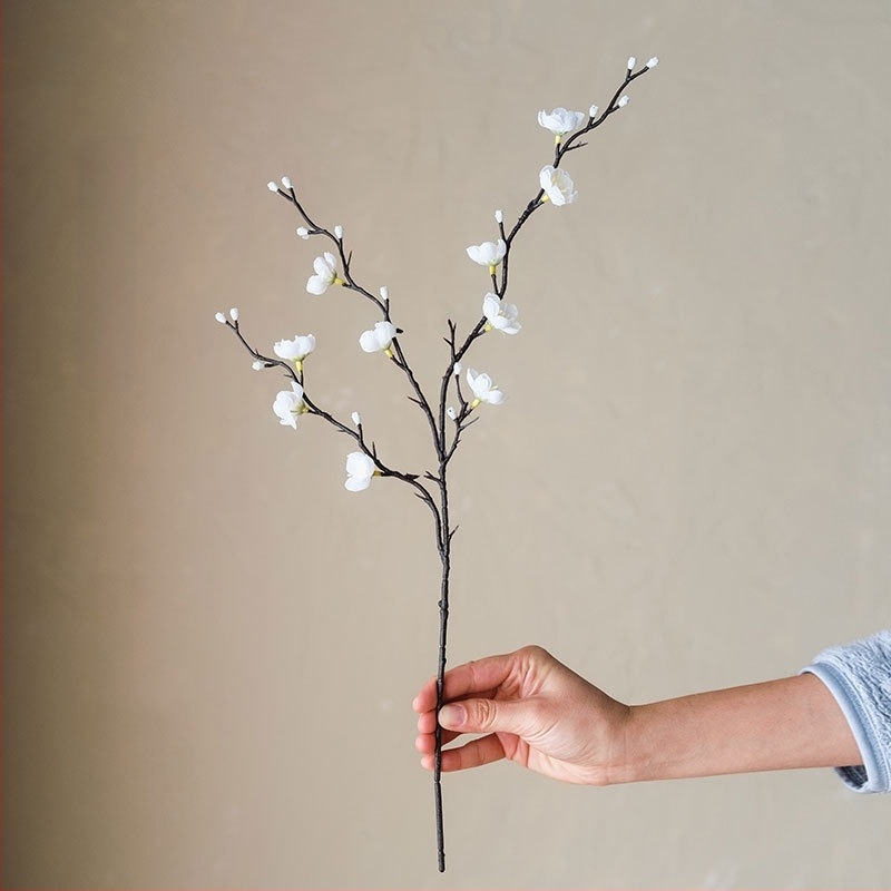 Ramură artificială cu flori de prun din mătase, pentru decor acasă, cu stilizare și textură imprimată 3D