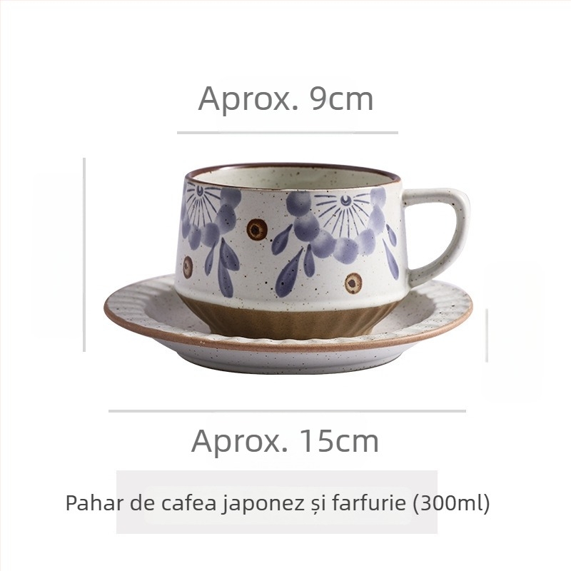 Ceașcă de cafea din ceramică, cu model floral, stil retro, set de două piese, potrivită pentru microunde și rezistentă la temperaturi înalte
