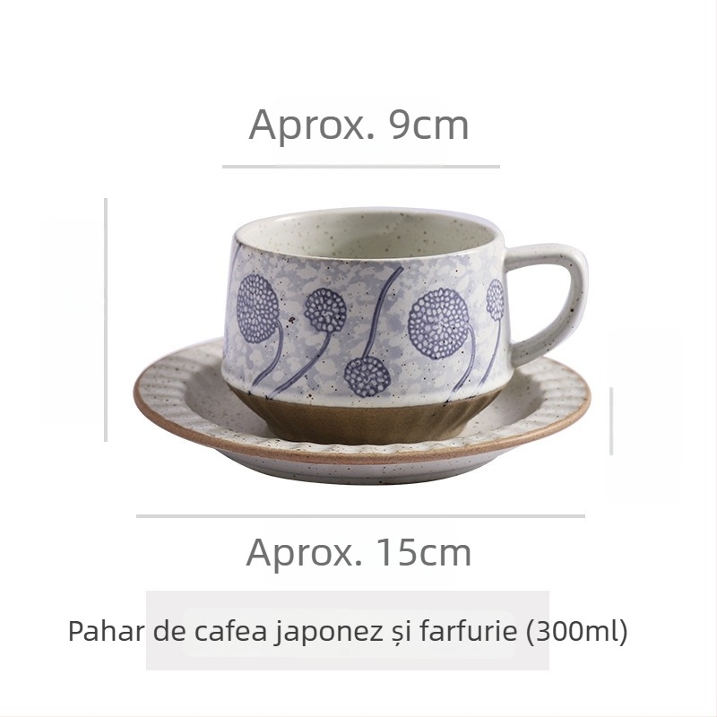 Ceașcă de cafea din ceramică, cu model floral, stil retro, set de două piese, potrivită pentru microunde și rezistentă la temperaturi înalte