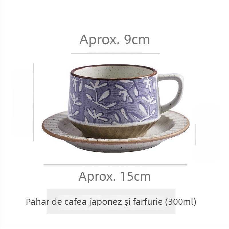 Ceașcă de cafea din ceramică, cu model floral, stil retro, set de două piese, potrivită pentru microunde și rezistentă la temperaturi înalte