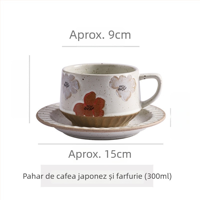 Ceașcă de cafea din ceramică, cu model floral, stil retro, set de două piese, potrivită pentru microunde și rezistentă la temperaturi înalte