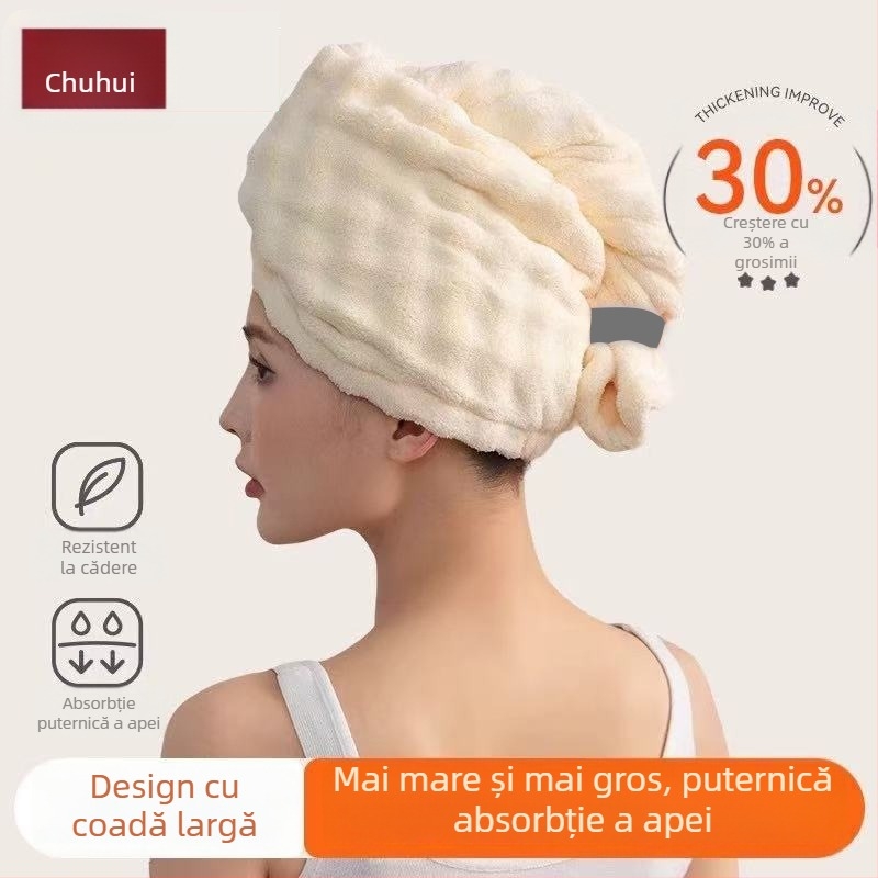 Șapcă de uscare a părului pentru femei, fleece coral, 140–169 g, tivare, marca Chuhui