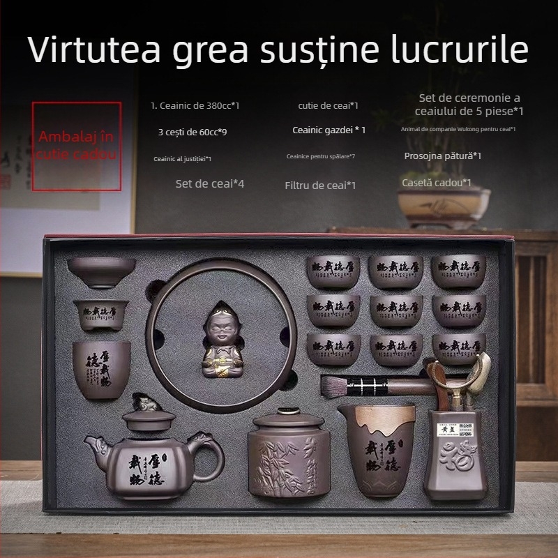 Set ceai Purple Sand — realizat manual, relief, cadou, pentru 6–9 persoane, stil retro lux