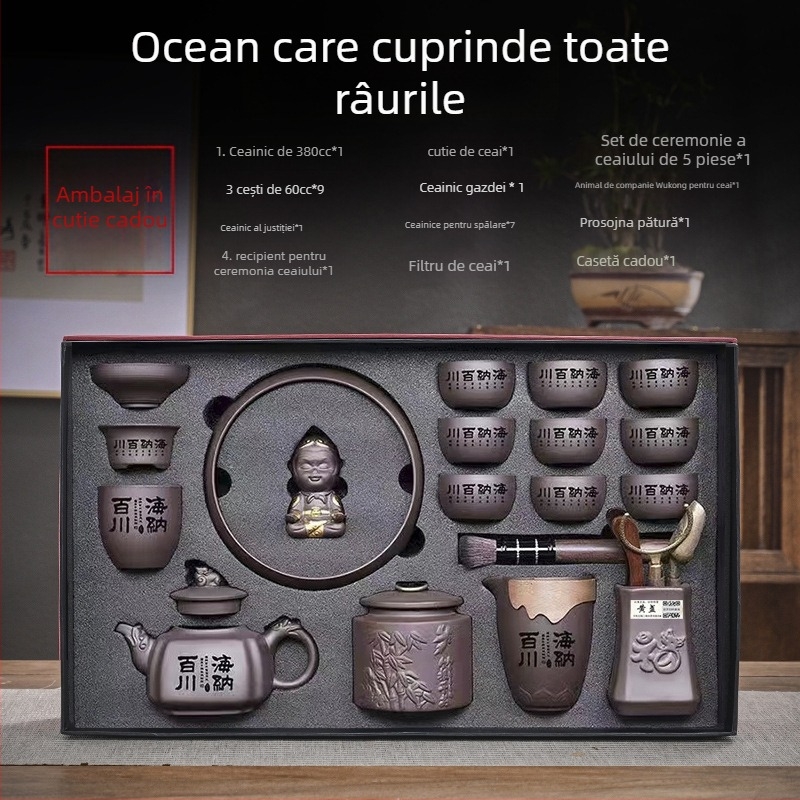 Set ceai Purple Sand — realizat manual, relief, cadou, pentru 6–9 persoane, stil retro lux