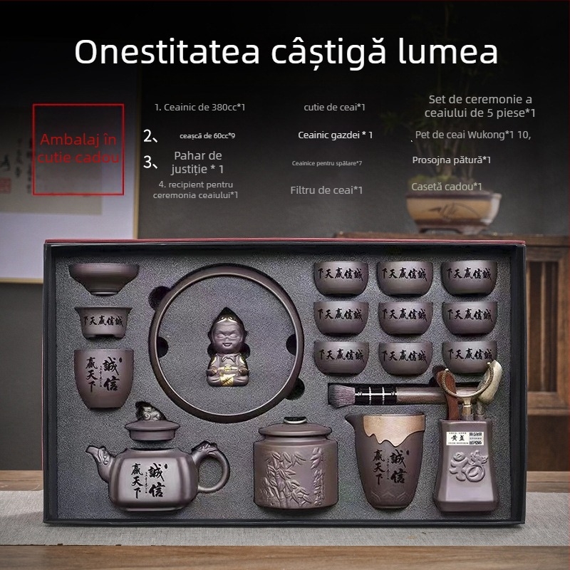 Set ceai Purple Sand — realizat manual, relief, cadou, pentru 6–9 persoane, stil retro lux