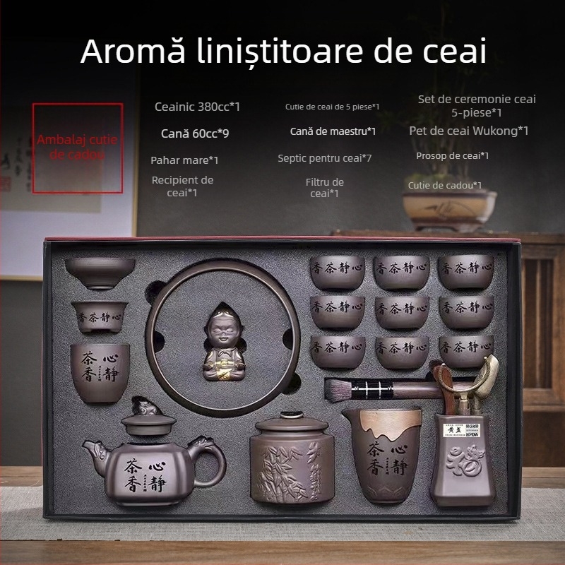 Set ceai Purple Sand — realizat manual, relief, cadou, pentru 6–9 persoane, stil retro lux