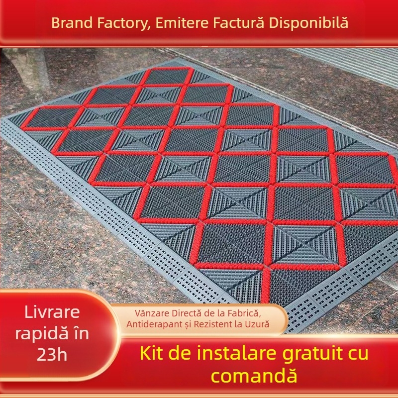 Covoraș de podea antiderapant, exterior pentru intrarea hotelului, pentru adunarea nămolului și prafului, pătrat, grosime 2,5 cm, din plastic polimeric, personalizabil pentru uz comercial