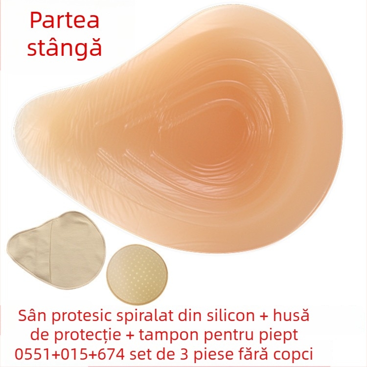 Proteză mamară din silicon postoperatorie cu husă de protecție — formă triunghiulară și circulară, bază concavă, grosime îngroșată