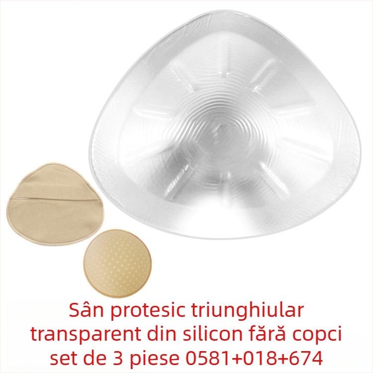 Proteză mamară din silicon postoperatorie cu husă de protecție — formă triunghiulară și circulară, bază concavă, grosime îngroșată