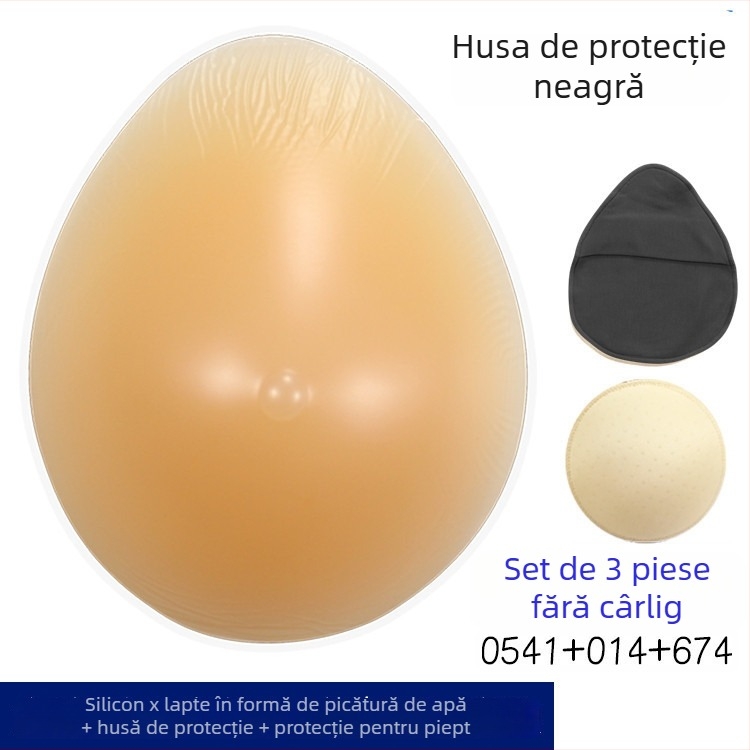 Proteză mamară din silicon postoperatorie cu husă de protecție — formă triunghiulară și circulară, bază concavă, grosime îngroșată