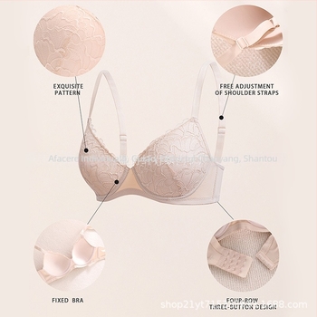Sutien dantelat cu bretele reglabile, cupa din spumă fină, material principal: nailon, căptușeală din spandex, închidere la spate cu 4 rânduri