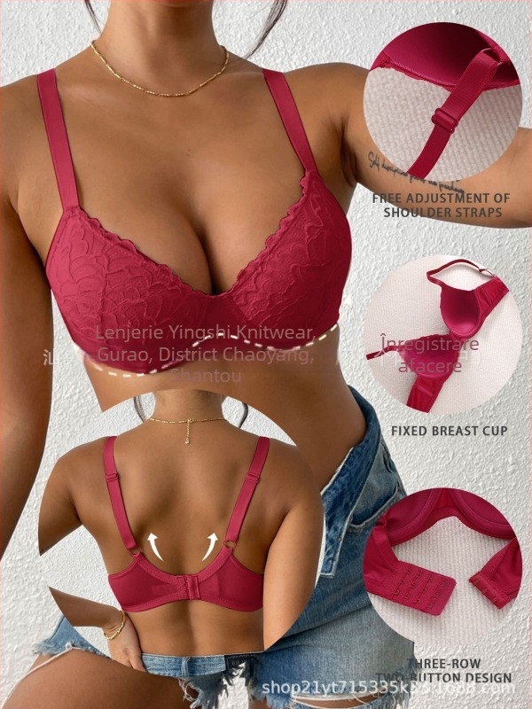 Sutien dantelat cu bretele reglabile, cupa din spumă fină, material principal: nailon, căptușeală din spandex, închidere la spate cu 4 rânduri