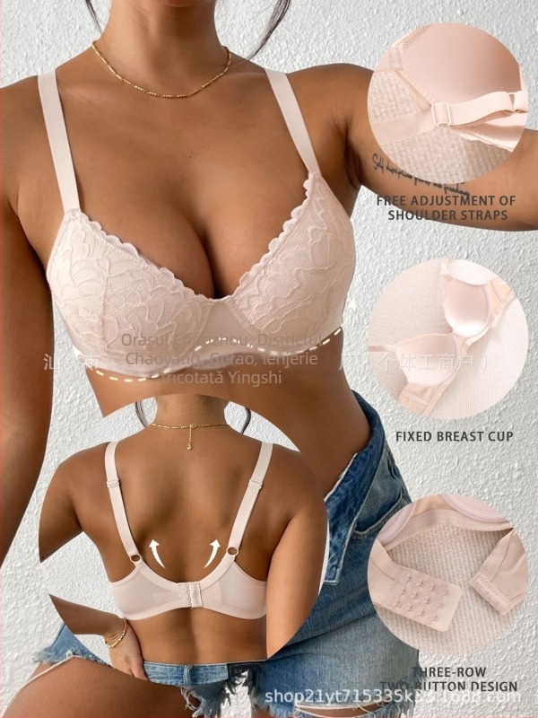 Sutien dantelat cu bretele reglabile, cupa din spumă fină, material principal: nailon, căptușeală din spandex, închidere la spate cu 4 rânduri