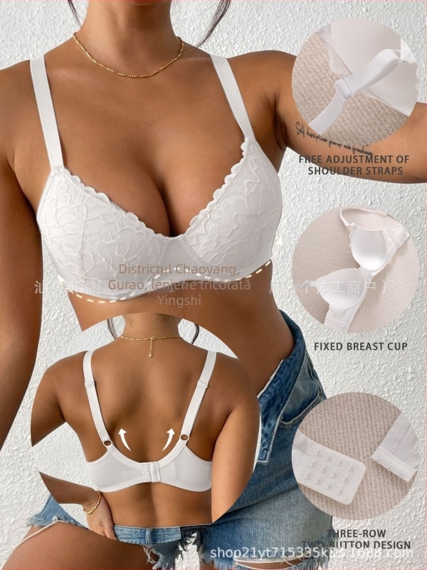 Sutien dantelat cu bretele reglabile, cupa din spumă fină, material principal: nailon, căptușeală din spandex, închidere la spate cu 4 rânduri