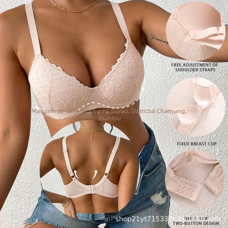 Sutien dantelat cu bretele reglabile, cupa din spumă fină, material principal: nailon, căptușeală din spandex, închidere la spate cu 4 rânduri