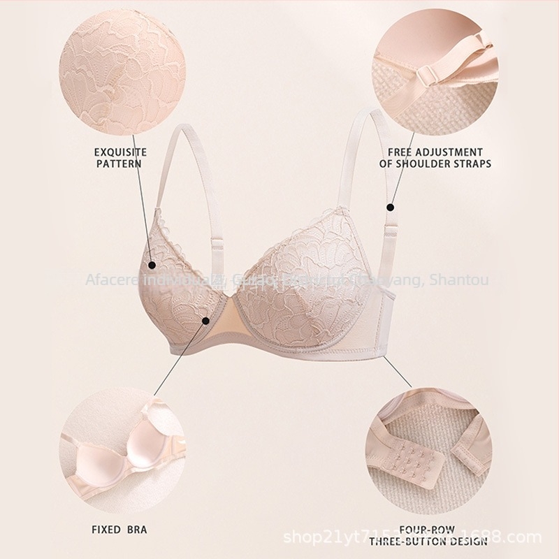 Sutien dantelat cu bretele reglabile, cupa din spumă fină, material principal: nailon, căptușeală din spandex, închidere la spate cu 4 rânduri